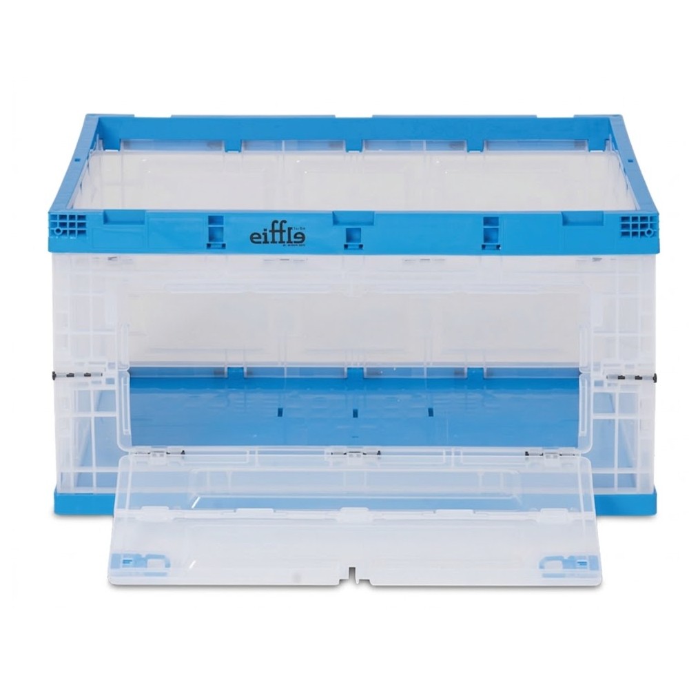ลังพลาสติกพับได้ EIFFLE 6544LID L พร้อมฝาเปิดด้านยาว สีใส ขนาด 643 x 435 x 355 มม 