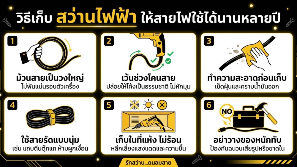 วิธีเก็บ สว่านไฟฟ้า ให้สายไฟไม่ขาดใน ไม่กรอบ ใช้ได้นานอีกหลายปี