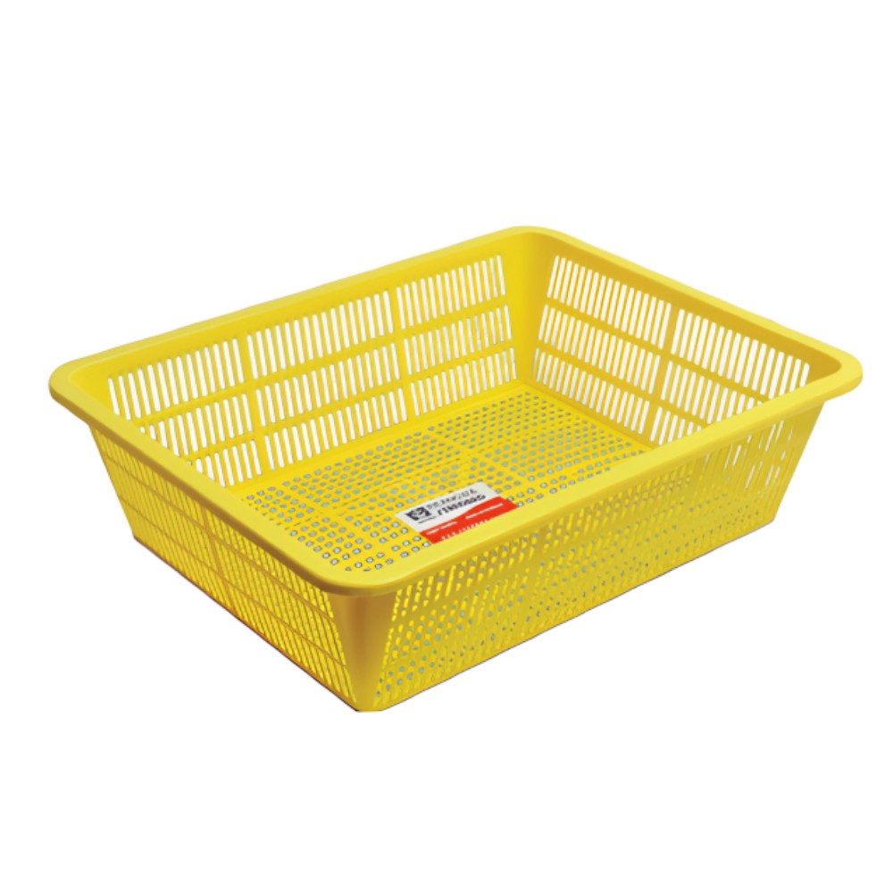ตะกร้าพลาสติก JBJ RW8032 แบบเหลี่ยม สีเหลือง ขนาด 403 x 323 x 100 มม 