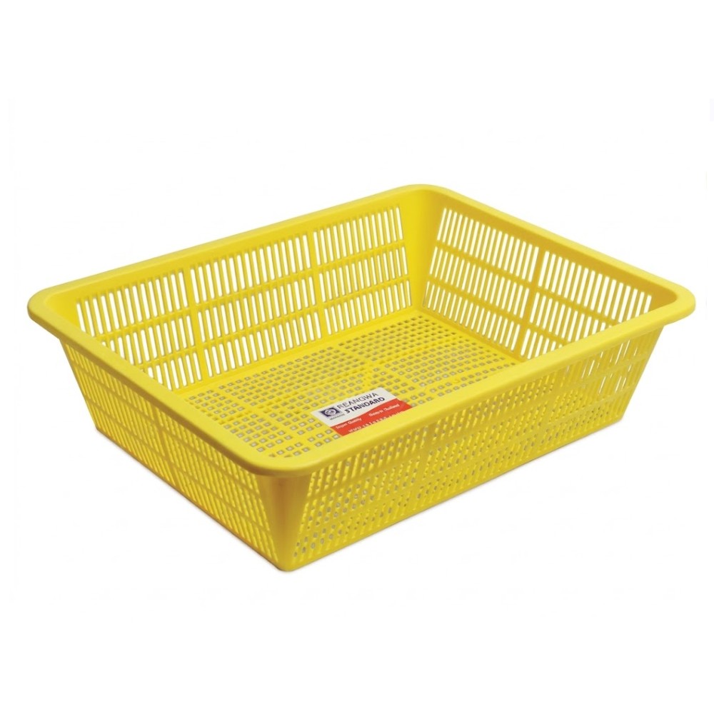 ตะกร้าพลาสติก JBJ RW8033 แบบเหลี่ยม สีเหลือง ขนาด 452 x 350 x 125 มม 