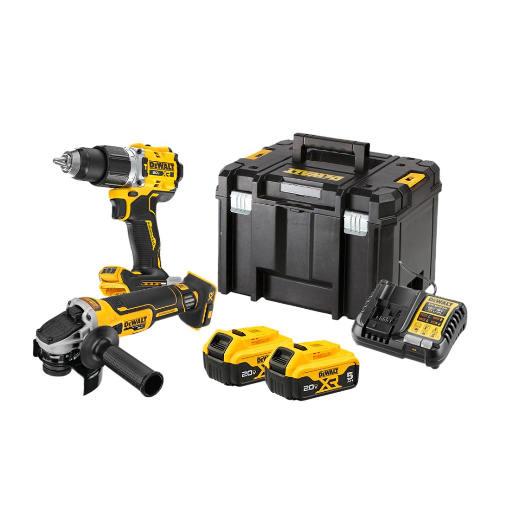 ชุดเซทคอมโบ DEWALT DCK2026P2T B1 สว่านกระเทกไร้สาย เครื่องเจียร์ไร้สาย 20V Max พร้อมกล่อง TSTAK