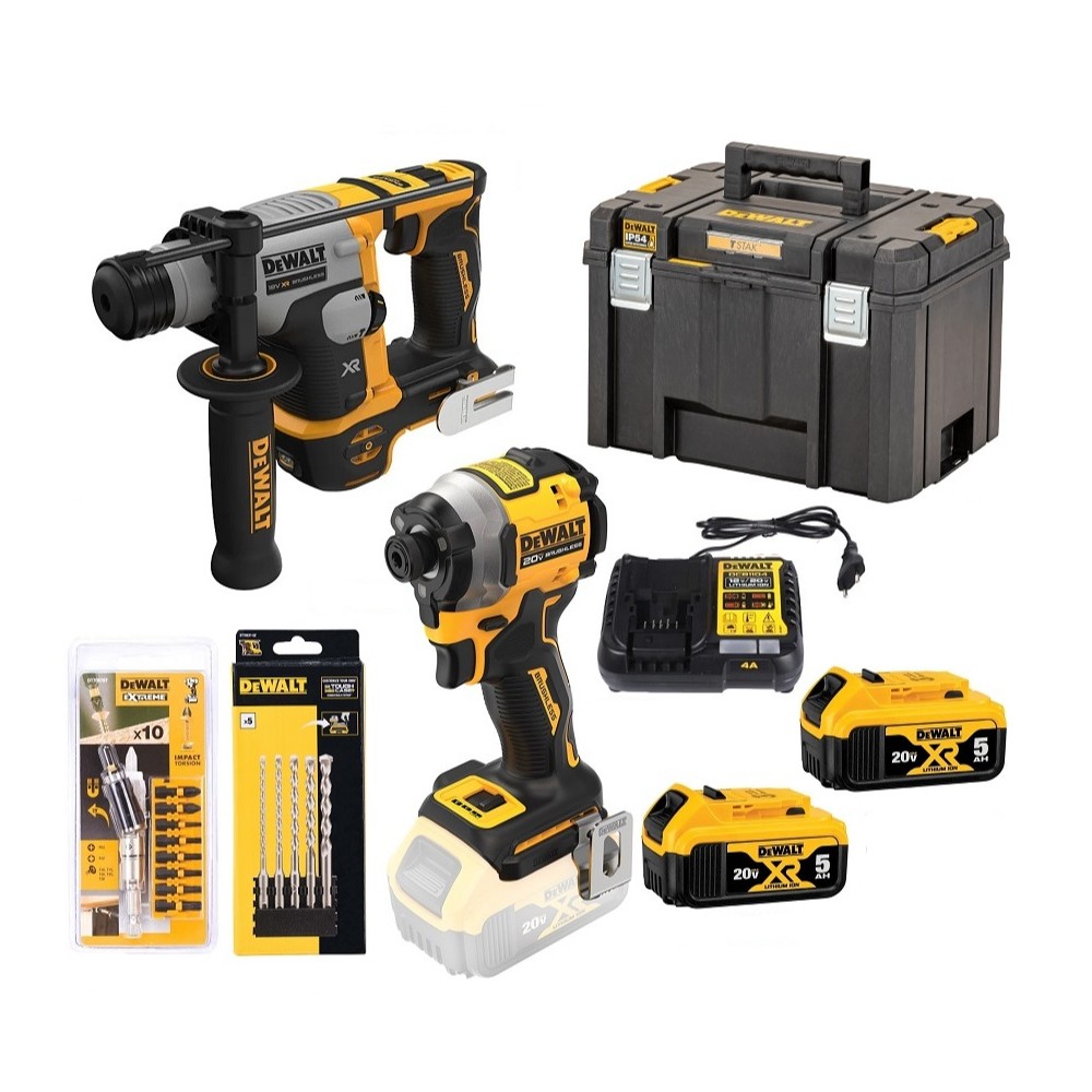 ชุดเซทคอมโบ DEWALT DCK2213P2TA B1 ไขควงกระแทกไร้สาย สว่านโรตารี่ไร้สาย พร้อมกล่อง TSTAK