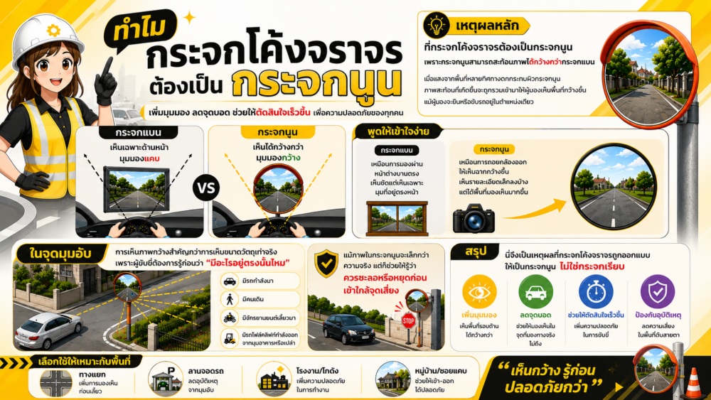 กระจกจราจรกับกระจกธรรมดาต่างกันยังไง ทำไมมุมอับต้องใช้กระจกนูน กระจกจราจรกับกระจกธรรมดาต่างกันยังไง ทำไมมุมอับต้องใช้กระจกนูน