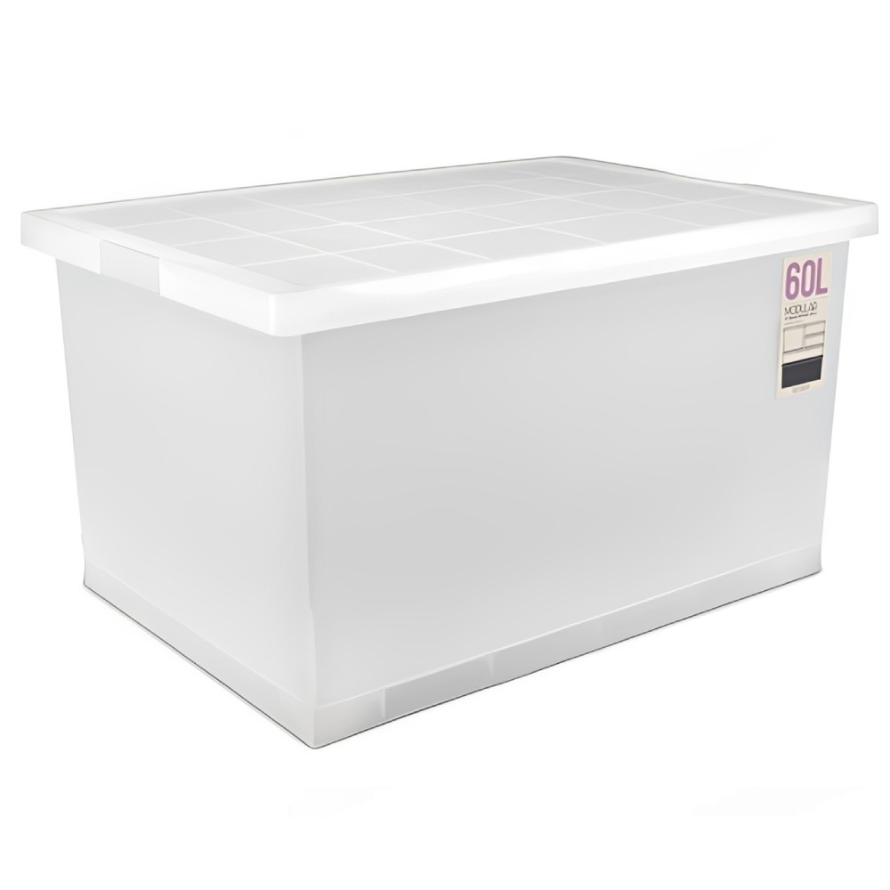 กล่องพลาสติก JCJ 5225 พร้อมฝาสีขาวมีล้อ ความจุ 60L ขนาด 409 x 590 x 328 มม 