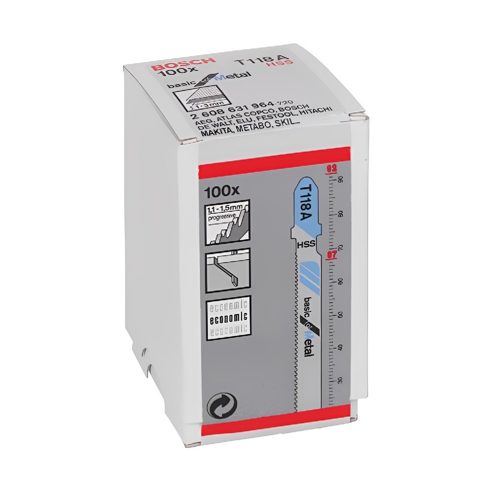 เลื่อยจิ๊กซอว์ T 118 A Basic for Metal BOSCH   สำหรับทำการตัดโลหะแบบตรง   Pack100 