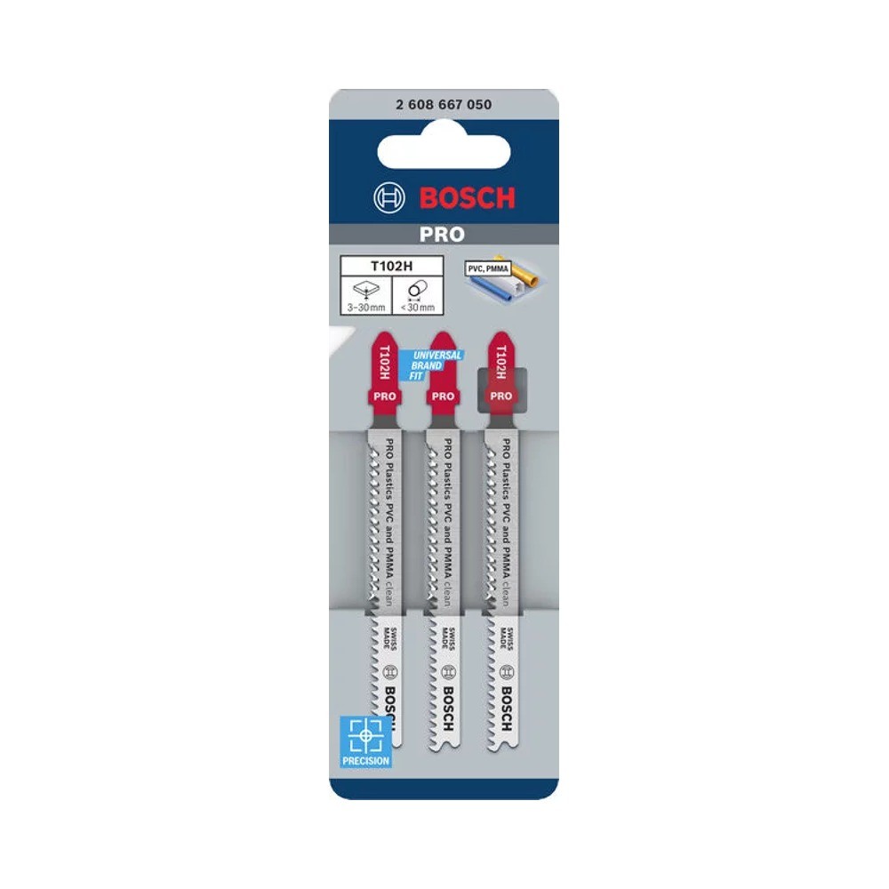ใบเลื่อยฉลุ พลาสติก PVC BOSCH T 102H ขนาด 100 มม   3 ใบ 