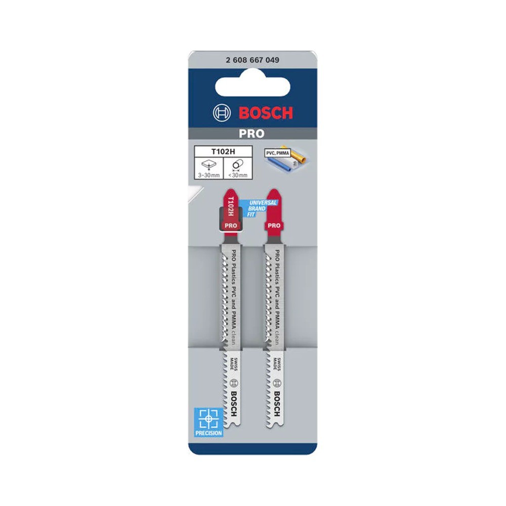 ใบเลื่อยฉลุ พลาสติก PVC BOSCH T 102H ขนาด 100 มม   2 ใบ 
