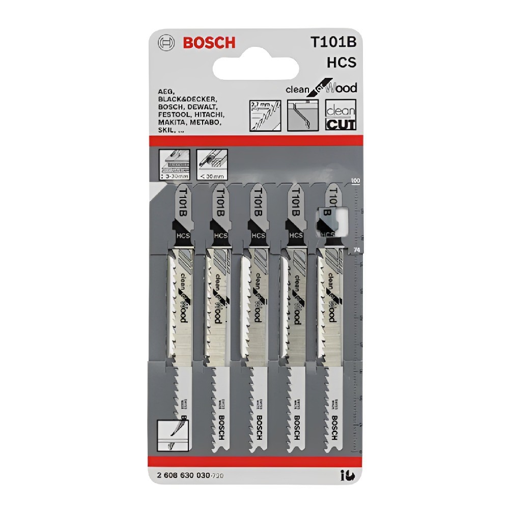 ใบเลื่อยจิ๊กซอว์ T 101 B Clean for Wood BOSCH สำหรับทำการตัดไม้แบบตรง  5 ใบ  