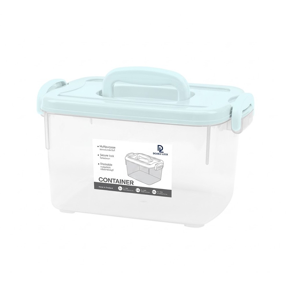 กล่องปิกนิกใส JCJ 2551 พร้อมฝาสีฟ้า หูล็อก ความจุ 5L ขนาด 275 x 185 x 155 มม 