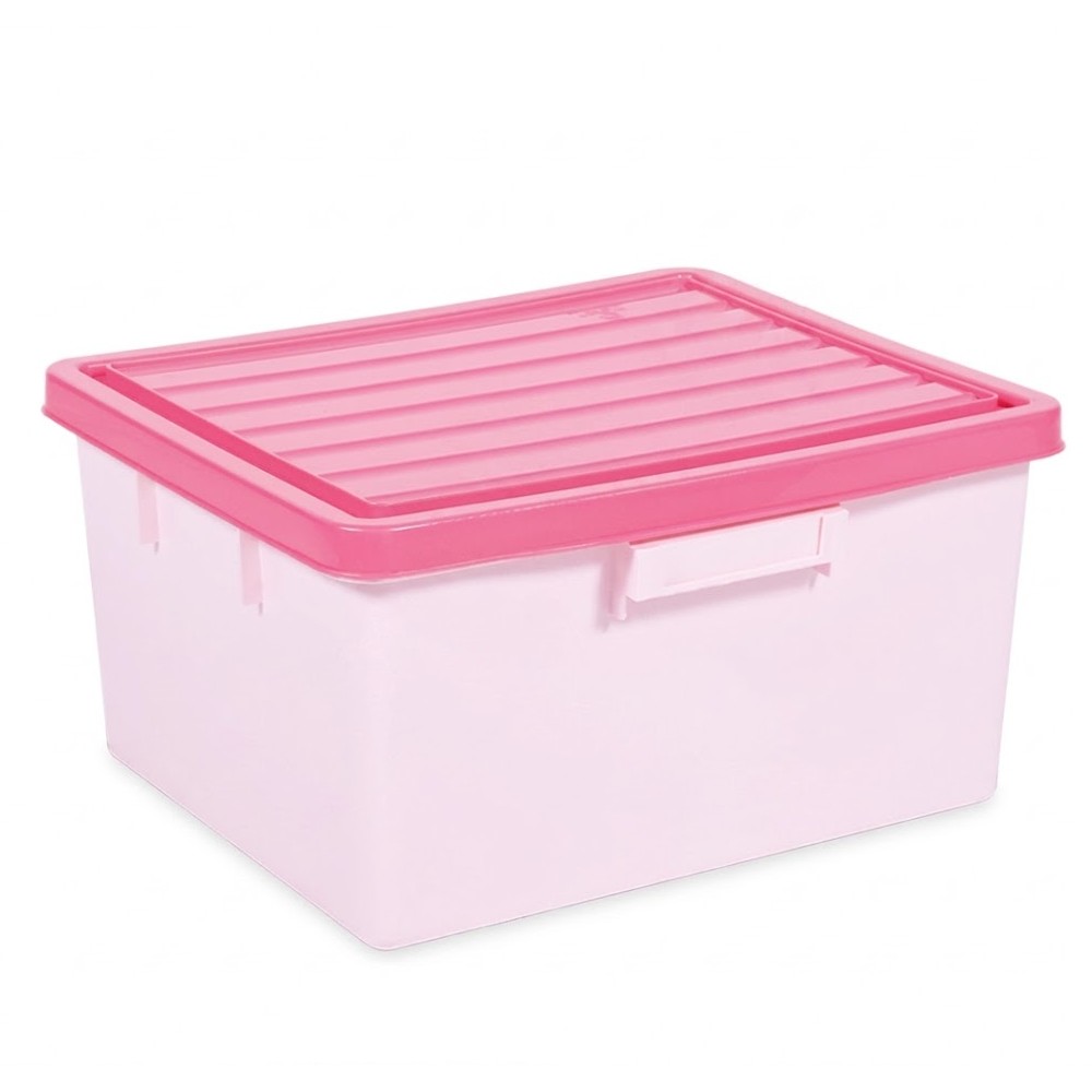 กล่องพลาสติกทึบ JBJ 77 A พร้อมฝาสีชมพู ความจุ 19L ขนาด 490 x 410 x 250 มม 