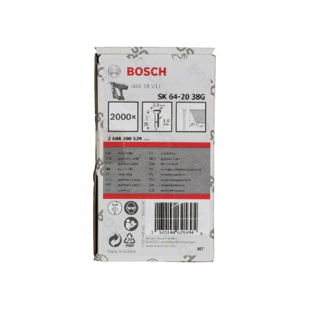 ลูกตะปูยิงไม้ BOSCH SK64 20 16G 38 mm  สำหรับเครื่อง GSK 18 V Li
