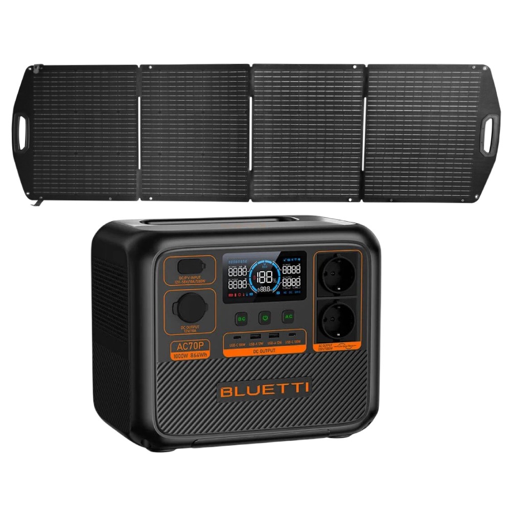 ชุดพาวเวอร์บ็อก พร้อมแผงโซลาร์เซลล์พกพา Bluetti AC70P x Kampf KP 200 Solar panel 200W