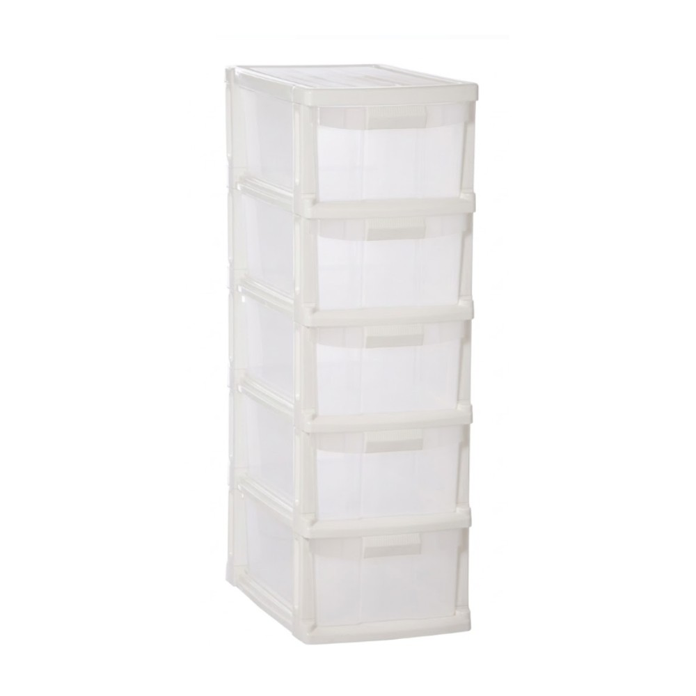 ตู้ลิ้นชักพลาสติก 5 ชั้น JCJ 2525 พร้อมโครงใส ลิ้นชักสีขาวใส ขนาด 355 x 515 x 1080 มม 