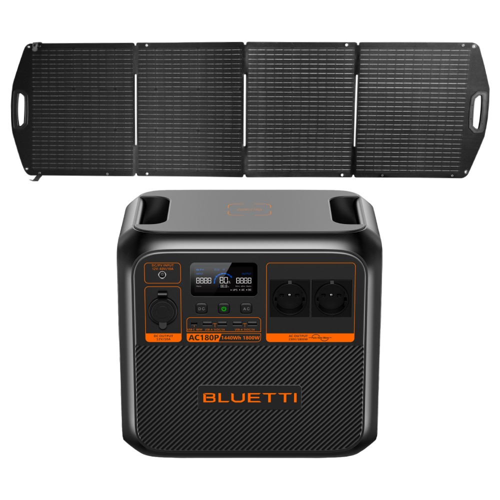 ชุดพาวเวอร์บ็อก พร้อมแผงโซลาร์เซลล์พกพา Bluetti AC180P x Kampf KP 200 Solar panel 200W