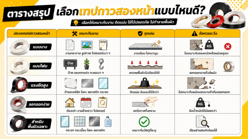 เทปกาวสองหน้าแบบไหนดี เลือกให้ติดแน่น ไม่หลุดง่าย และไม่ทำผนังพัง