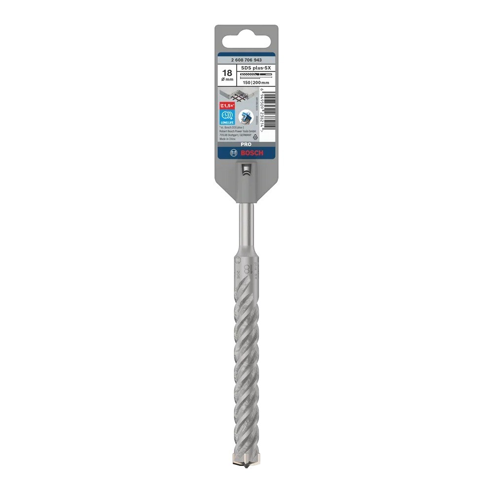 ดอกสว่านโรตารี่ BOSCH 2 608 706 943 PRO SDS PLUS 5X ขนาด 18 x 150 x 200 มม 