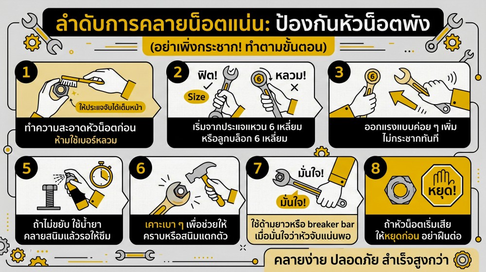 น็อตแน่นมากใช้ ประแจ อะไรถึงคลายได้โดยไม่ทำหัวน็อตพัง น็อตแน่นมากใช้ ประแจ อะไรถึงคลายได้โดยไม่ทำหัวน็อตพัง