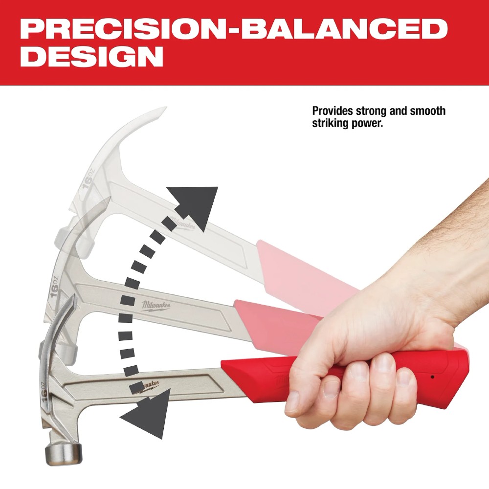 ค้อนหงอน ผิวเรียบ Milwaukee 48 22 9018 Smooth Face Hybrid Claw Hammer ขนาด 16 ออนซ์&nbsp; 454 กรัม 