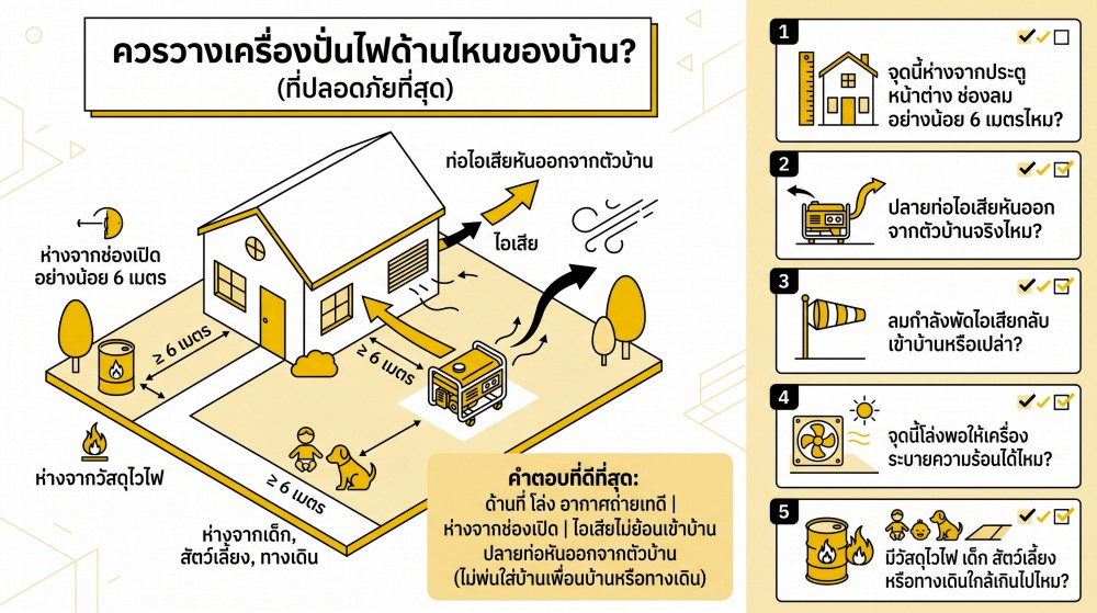 เครื่องปั่นไฟ ต้องวางห่างจากบ้านแค่ไหนถึงปลอดภัย เครื่องปั่นไฟ ต้องวางห่างจากบ้านแค่ไหนถึงปลอดภัย
