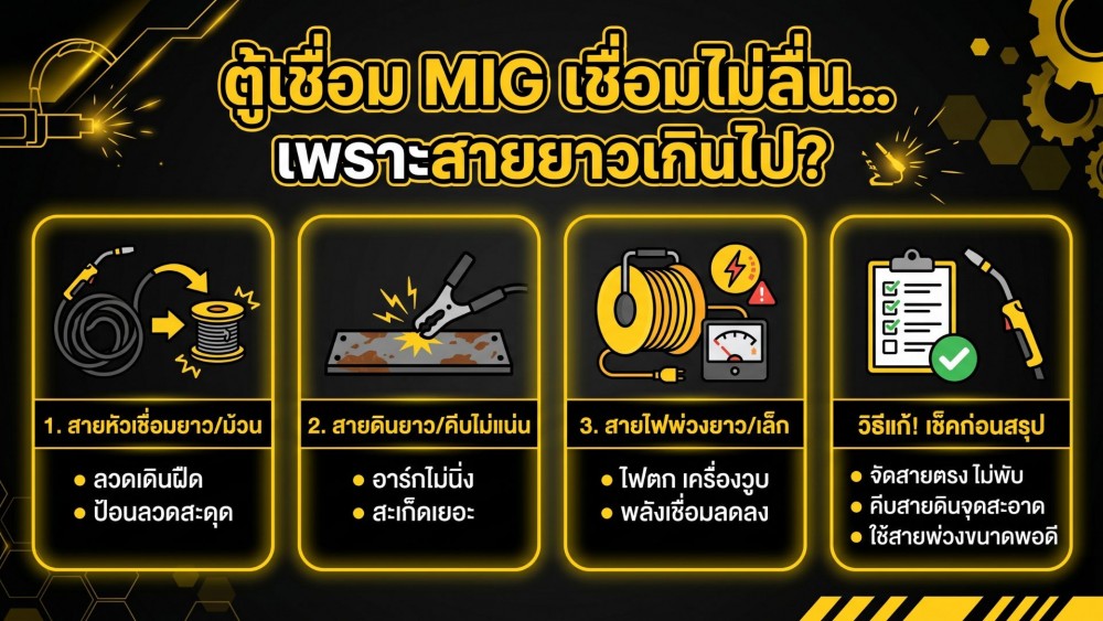 ตู้เชื่อม MIG เชื่อมไม่ลื่น อาจเป็นเพราะสายยาวเกินไป จริงหรือไม่ ตู้เชื่อม MIG เชื่อมไม่ลื่น อาจเป็นเพราะสายยาวเกินไป จริงหรือไม่