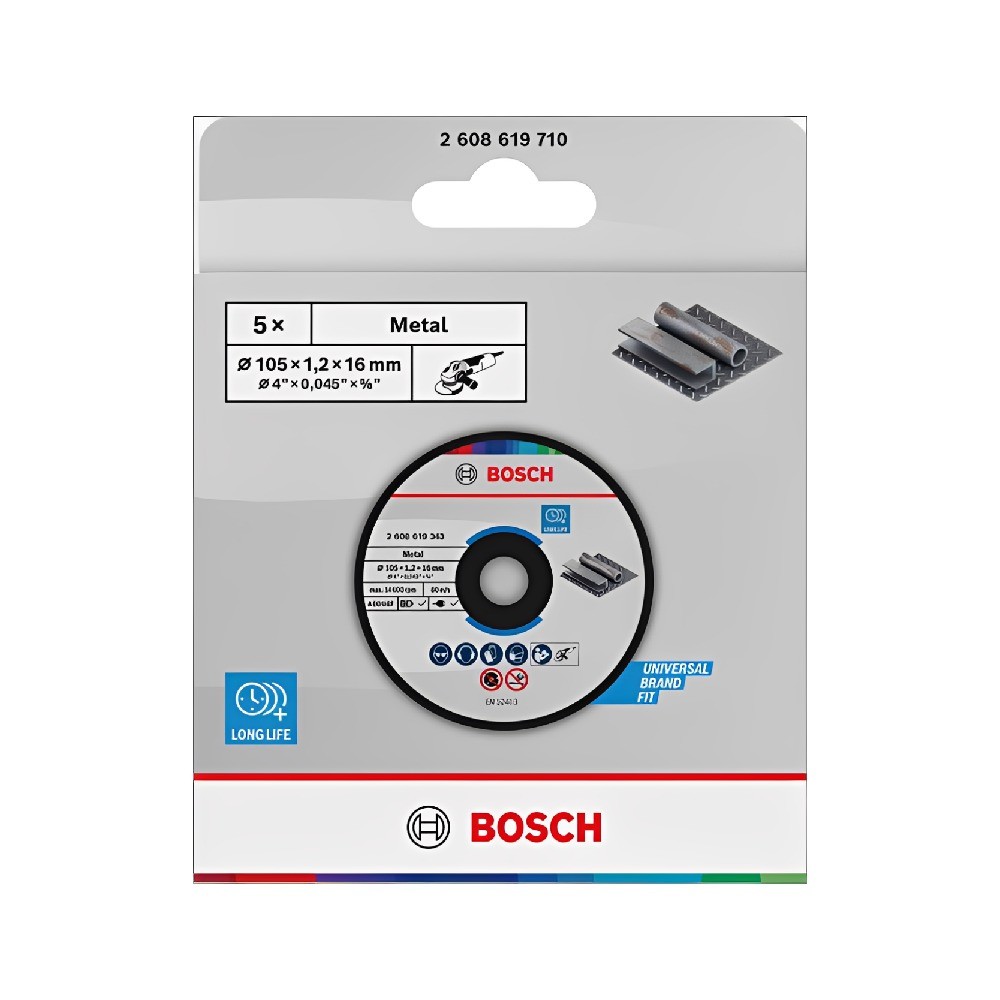 ใบตัดเหล็ก BOSCH 2 608 619 710 รุ่น Eco ขนาด 105 x 1 2 x 16 มม   5 ชิ้น 