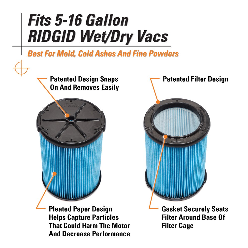 ไส้กรองฝุ่น RIDGID VF5000 แบบ 3 ชั้น สีฟ้า สำหรับเครื่องดูดฝุ่น