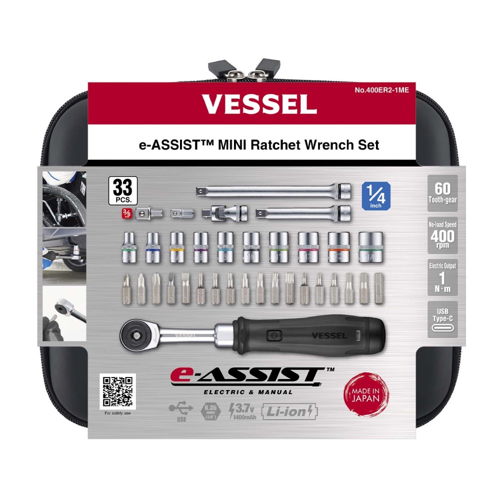 ชุดด้ามฟรีไฟฟ้า VESSEL No 400ER2 1ME e ASSIST MINI Ratchet Wrench  Electric x Manual  แรงบิดสูงสุด 60 Nm 