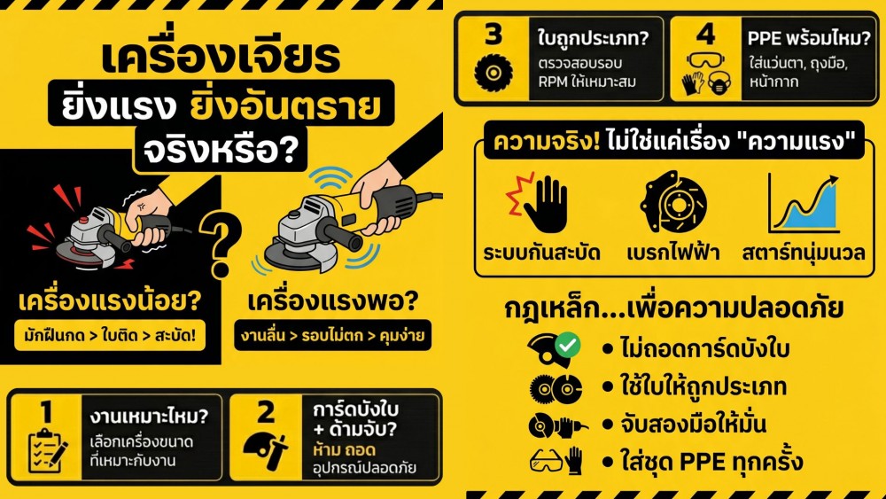 จริงไหม เครื่องเจียร ยิ่งแรงยิ่งอันตราย หรือที่จริง ปลอดภัยกว่า