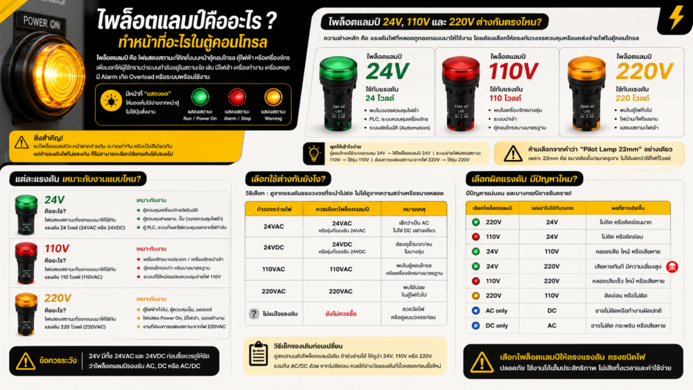 ไพล็อตแลมป์ 24V 110V กับ 220V ต่างกันยังไง เลือกผิดมีปัญหาไหม