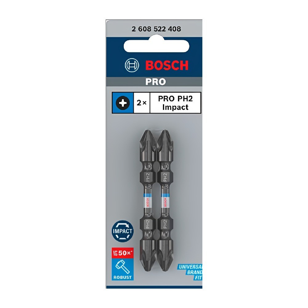 ดอกไขควง BOSCH 2 608 522 408 PH2 สีดำ ขนาด 65 มม   แพ็ค 2 ชิ้น 