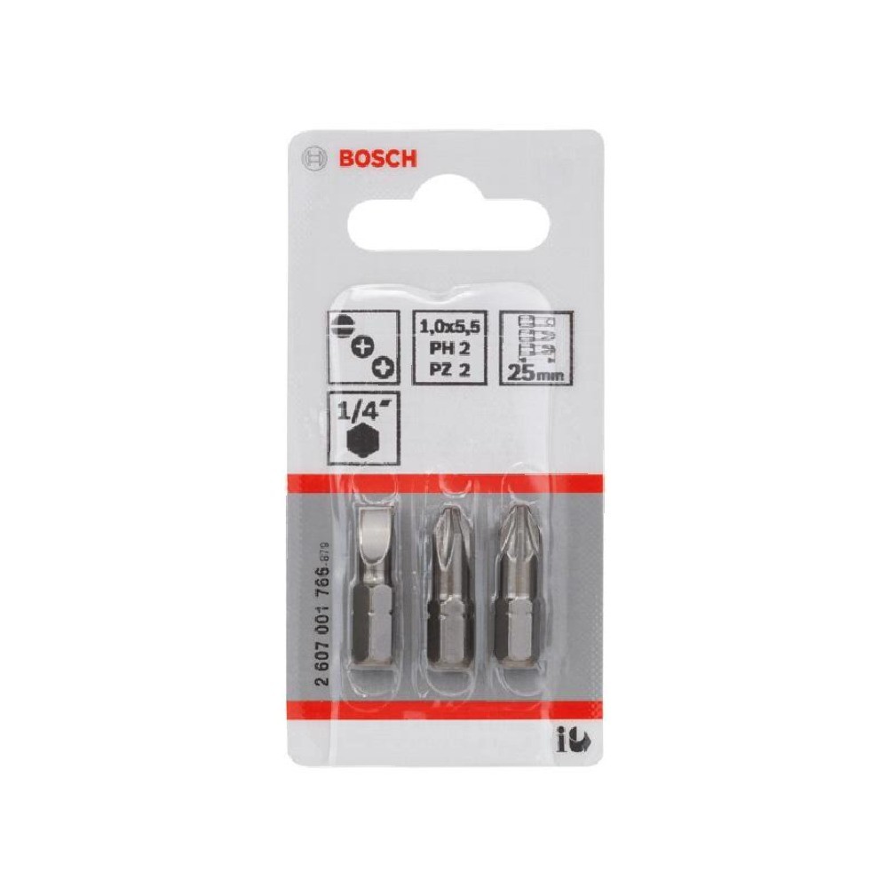 ดอกไขควง BOSCH 2 607 001 766 Insert Bit Ex LS   PH   PZ ขนาด 25 มม   แพ็ค 3 ชิ้น 