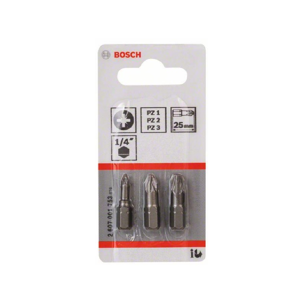 ดอกไขควง BOSCH 2 607 001 753 Insert Bit PZ1   PZ2   PZ3 ขนาด 25 มม   แพ็ค 3 ชิ้น 