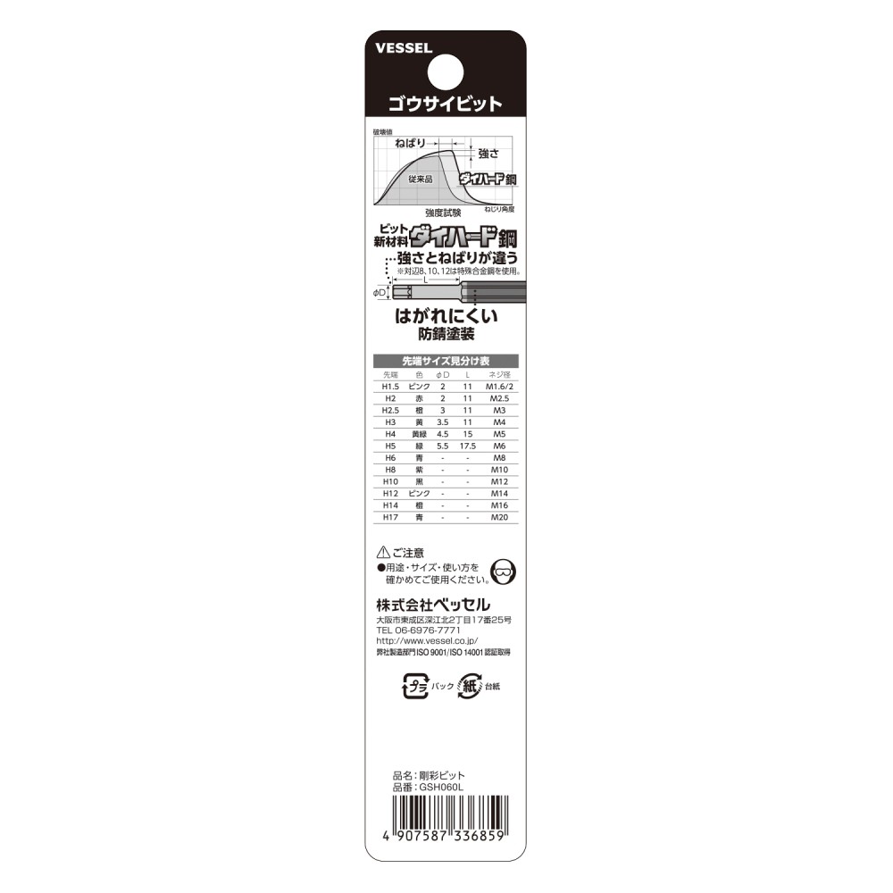 ดอกไขควงหัวหกเหลี่ยม ดอกยาว VESSEL GSH060L ขนาด 6 0 x 150 mm  Made in japan  ของเเท้ 