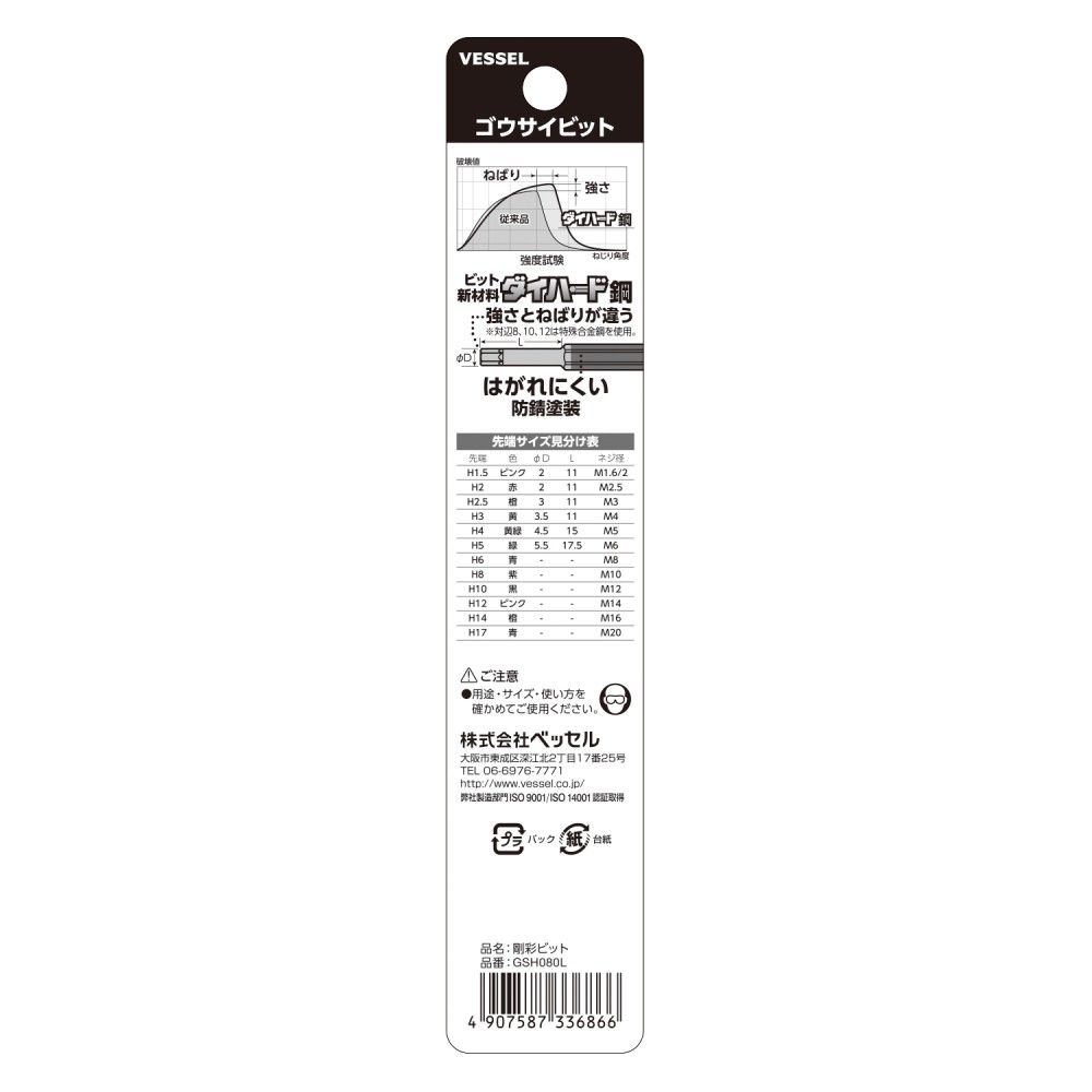 ดอกไขควงหัวหกเหลี่ยม ดอกยาว VESSEL GSH080L ขนาด 8 0 x 150 mm  Made in japan  ของเเท้ 