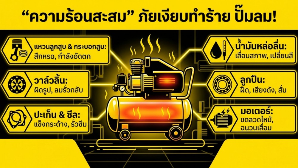 ความร้อนสะสม มีโอกาสทำให้ อะไหล่ปั๊มลม ส่วนไหน พังได้บ้าง ความร้อนสะสม มีโอกาสทำให้ อะไหล่ปั๊มลม ส่วนไหน พังได้บ้าง
