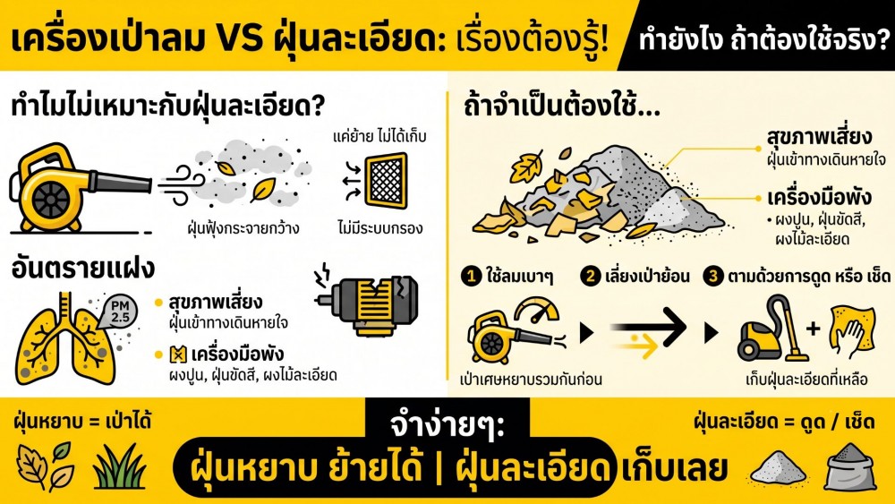 ทำไม เครื่องเป่าลม ถึงไม่เหมาะกับฝุ่นละเอียด ทำยังไง ถ้าต้องใช้จริง ทำไม เครื่องเป่าลม ถึงไม่เหมาะกับฝุ่นละเอียด ทำยังไง ถ้าต้องใช้จริง