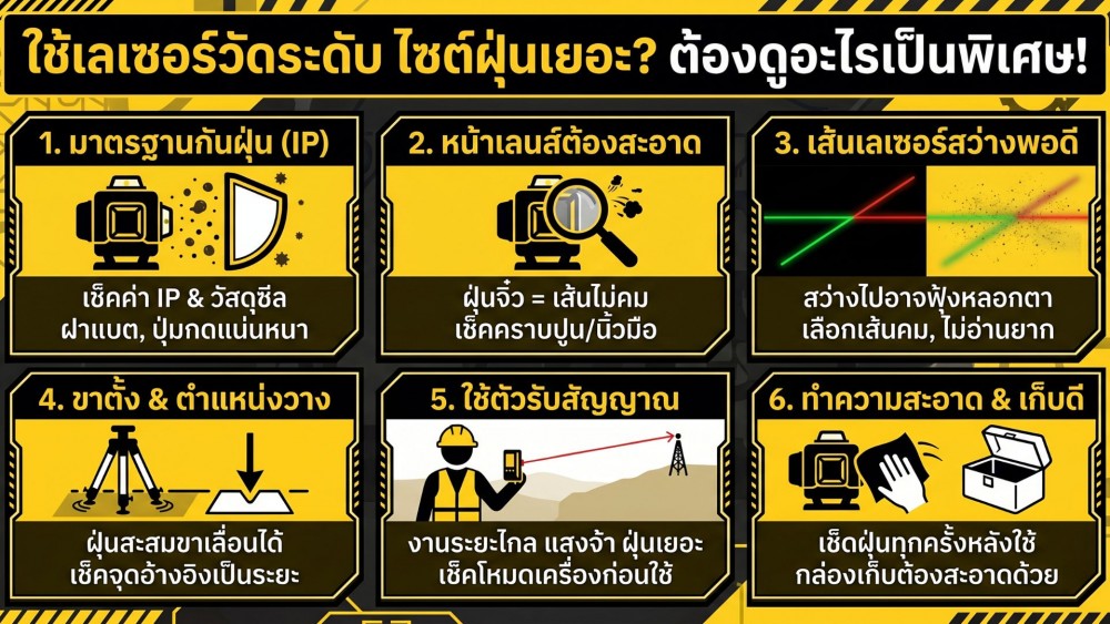 ใช้ เลเซอร์วัดระดับ กับไซต์งานฝุ่นเยอะ ต้องดูอะไรเป็นพิเศษบ้าง ใช้ เลเซอร์วัดระดับ กับไซต์งานฝุ่นเยอะ ต้องดูอะไรเป็นพิเศษบ้าง