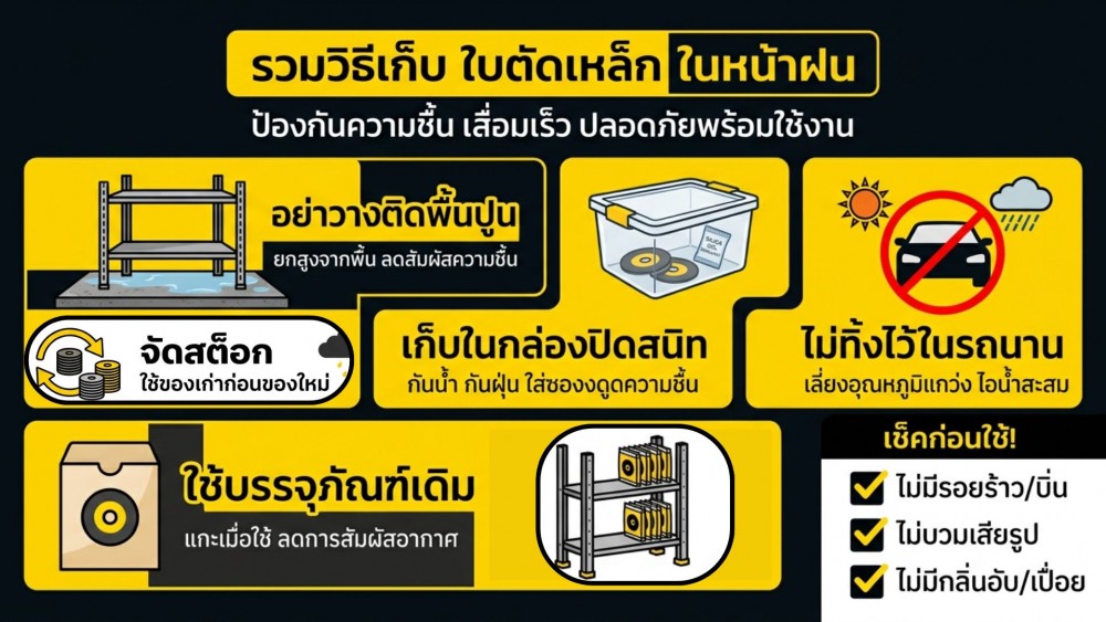 รวมวิธี เก็บ ใบตัดเหล็ก ในหน้าฝน เพื่อไม่ให้ชื้น และเสื่อมเร็ว รวมวิธี เก็บ ใบตัดเหล็ก ในหน้าฝน เพื่อไม่ให้ชื้น และเสื่อมเร็ว