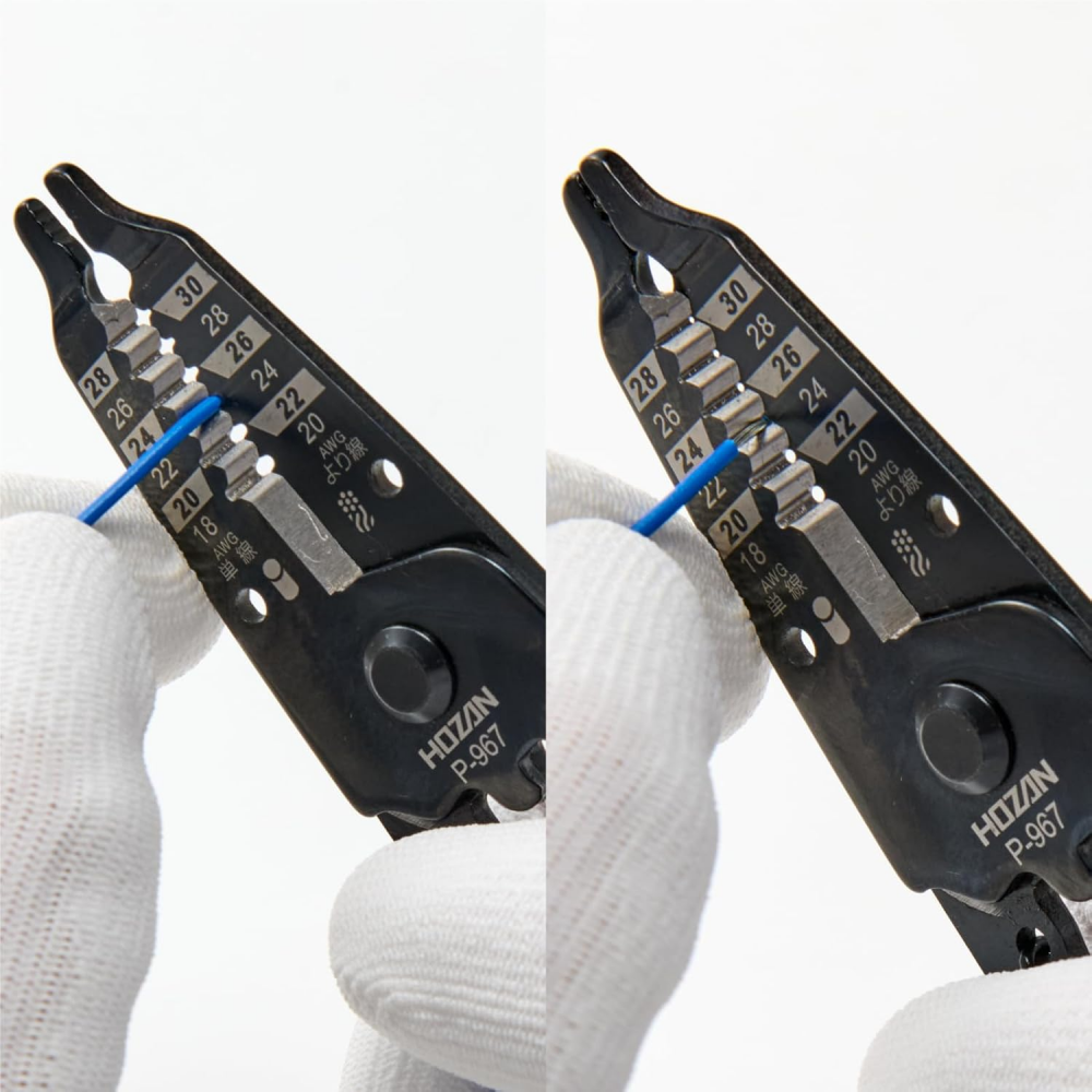 คีมปอกสายไฟ HOZAN P 967 มาตรฐาน AWG ระบบล็อคแน่นหนา