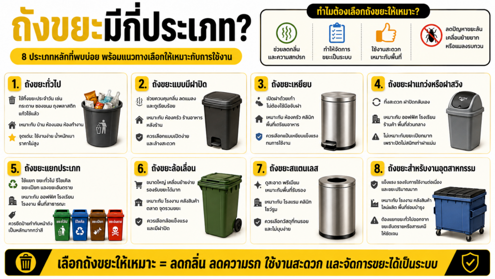 ถังขยะมีกี่ประเภท เลือกแบบไหนให้เหมาะกับบ้าน ร้านค้า โรงงาน และออฟฟิศ ถังขยะมีกี่ประเภท เลือกแบบไหนให้เหมาะกับบ้าน ร้านค้า โรงงาน และออฟฟิศ