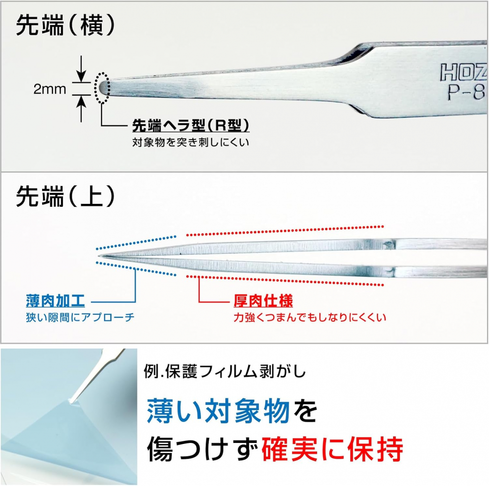แหนบสแตนเลส HOZAN P 888 ปลายตรงสำหรับงานละเอียด