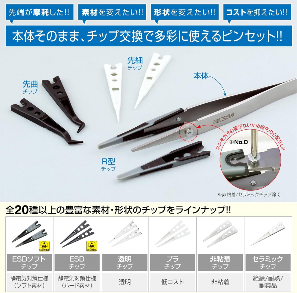แหนบปลายยาง ESD HOZAN P 643 J สำหรับงานอิเล็กทรอนิกส์ปลาย 3 0 มม 