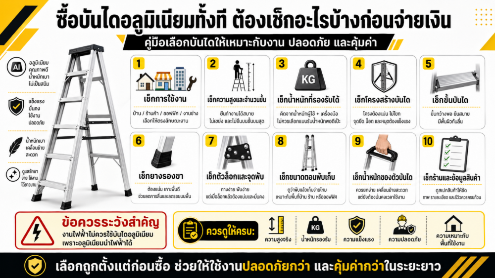 ซื้อ บันไดอลูมิเนียม ทั้งที ต้องเช็กอะไรบ้างก่อนจ่ายเงิน ซื้อ บันไดอลูมิเนียม ทั้งที ต้องเช็กอะไรบ้างก่อนจ่ายเงิน