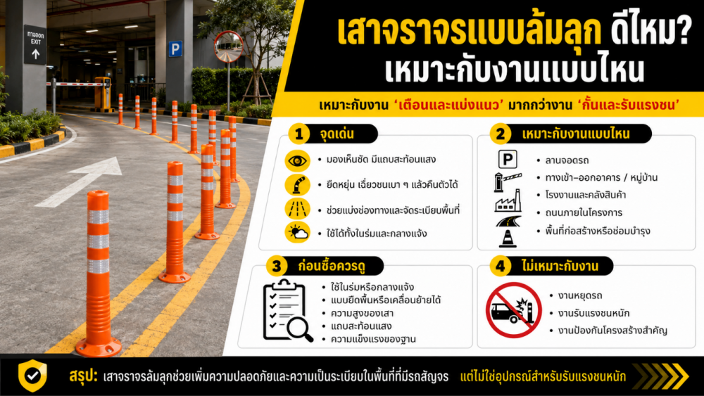 เสาจราจรแบบล้มลุก ดีไหม เหมาะกับงานแบบไหน เสาจราจรแบบล้มลุก ดีไหม เหมาะกับงานแบบไหน