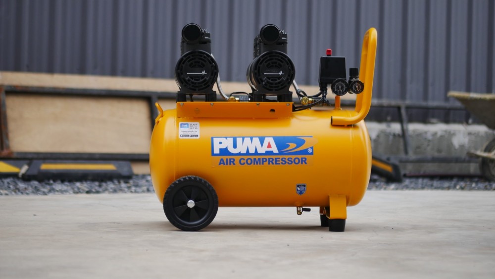 ปั๊มลมชนิดเงียบ แบบไร้น้ำมัน PUMA HUSH 50 ขนาด 50 ลิตร 2HP 750W. x2
