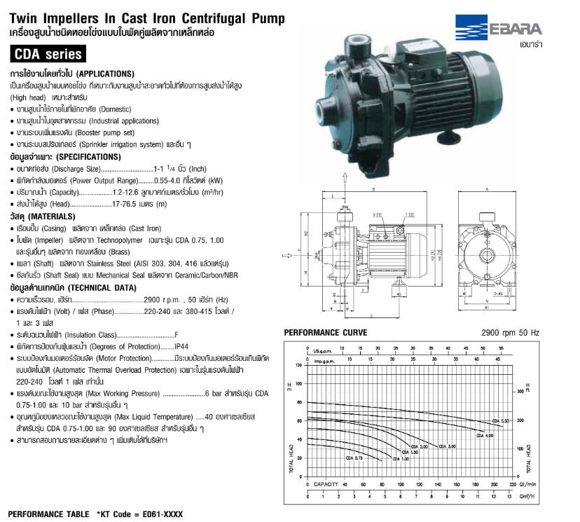 ปั๊มหอยโข่ง Ebara CDA-1.50T หอยโข่งใบพัดคู่ 380V