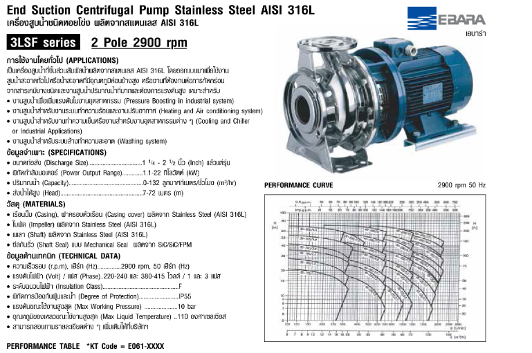 ปั๊มหอยโข่ง Ebara 3LSF 65-200/15 ปั๊มSS316 เฉพาะหัวปั๊ม