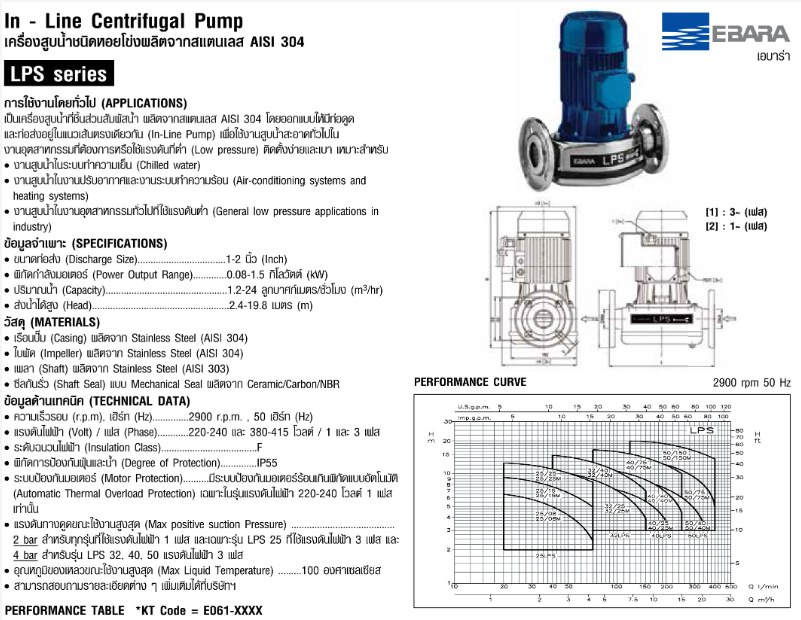 ปั๊มหอยโข่ง Ebara LPS 50/150 ปั๊มแสตนเลส IN-LINE 3 สาย 380V 2 นิ้ว x 2 นิ้ว ปั๊มหอยโข่ง Ebara LPS 50/150 ปั๊มแสตนเลส IN-LINE 3 สาย 380V 2 นิ้ว x 2 นิ้ว