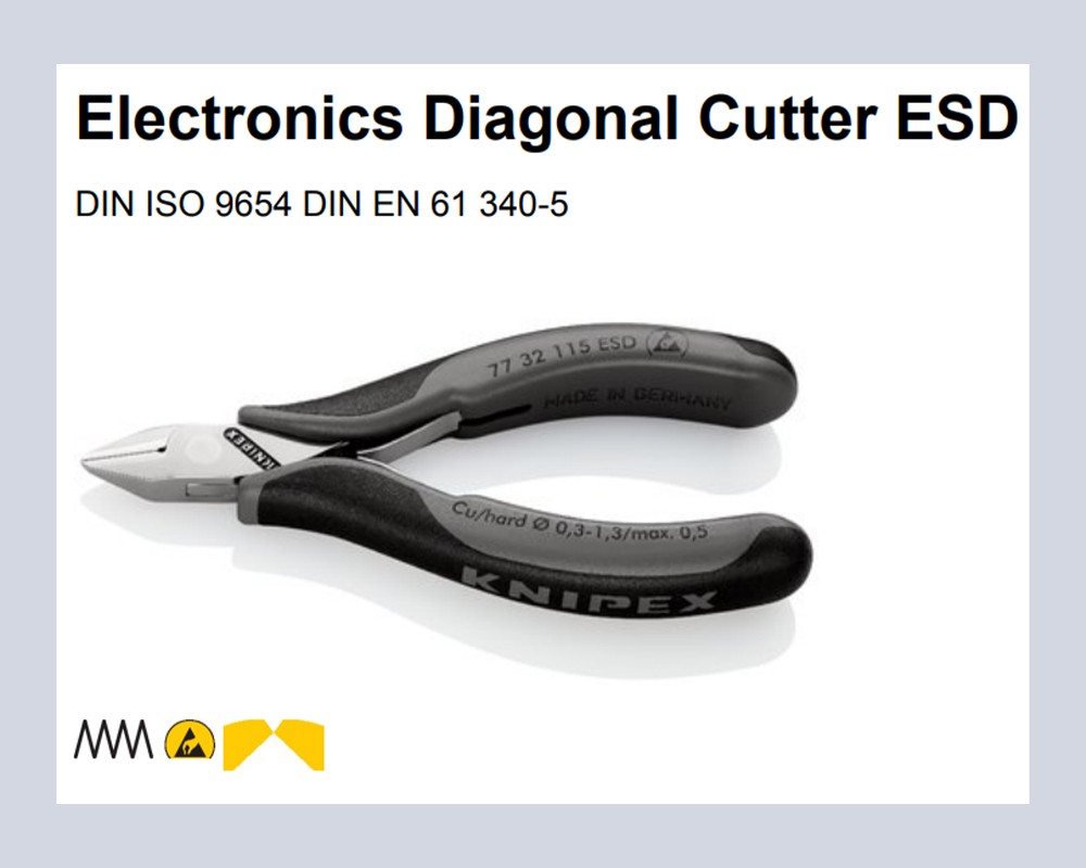 คีมตัดปากเฉียง Knipex 77 32 115 ESD Diagonal Cutter Nippers ESD สำหรับการอุปกรณ์อิเล็กทรอนิกส์