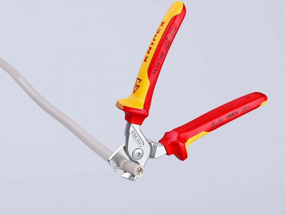 กรรไกรตัดสายเคเบิ้ล Knipex 95 16 160 SB Cable Shears ด้ามจับหุ้มฉนวน VDE 160 มม.